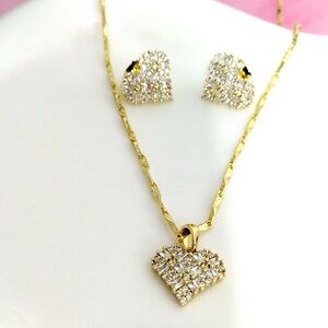 14k Gold Plated Heart necklace and stud earrings set
